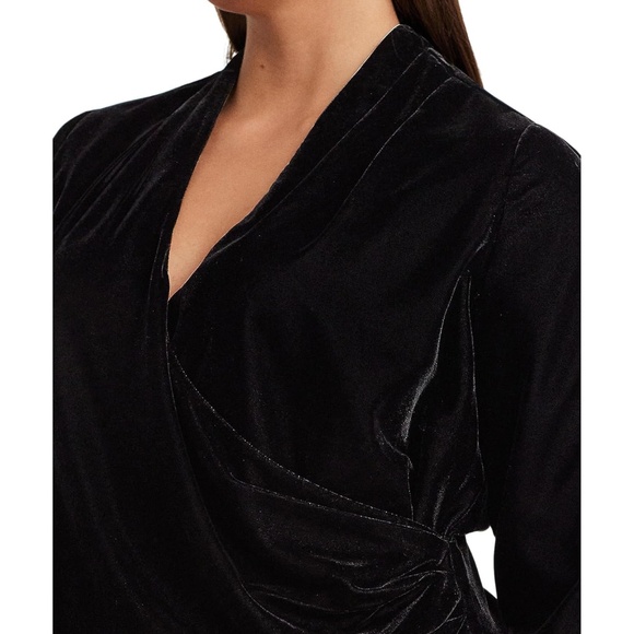 Lauren Ralph Lauren Plus-Size Pleated Velvet Surplice Blouse - Picture 2 of 4